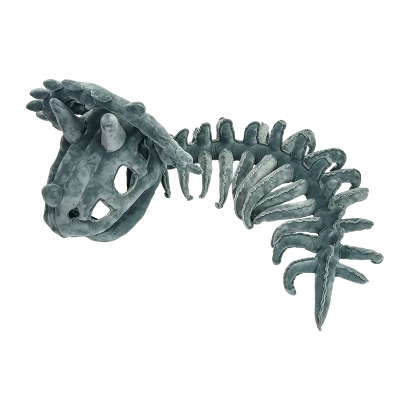 Tamno sivi plišani šešir u obliku kostura dinosaura veličine odrasle osobe