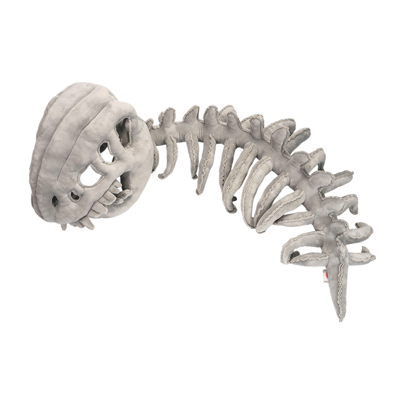 Sivi plišani šešir u obliku kostura dinosaura veličine odrasle osobe